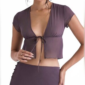 NEW HOUSE OF CB Maia Tie Front Top- Dark Mauve In Purple (Size S)